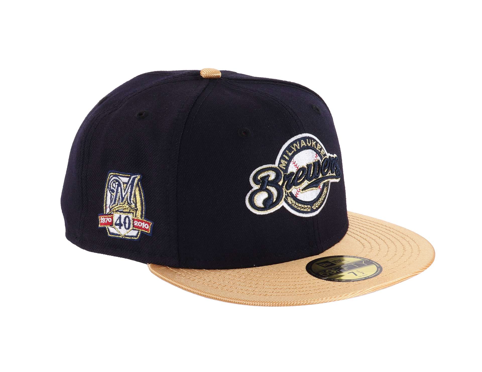 Milwaukee Brewers Two Tone Side Patch 40th Anniversary Navy Gold MLB 59Fifty Basecap New Era