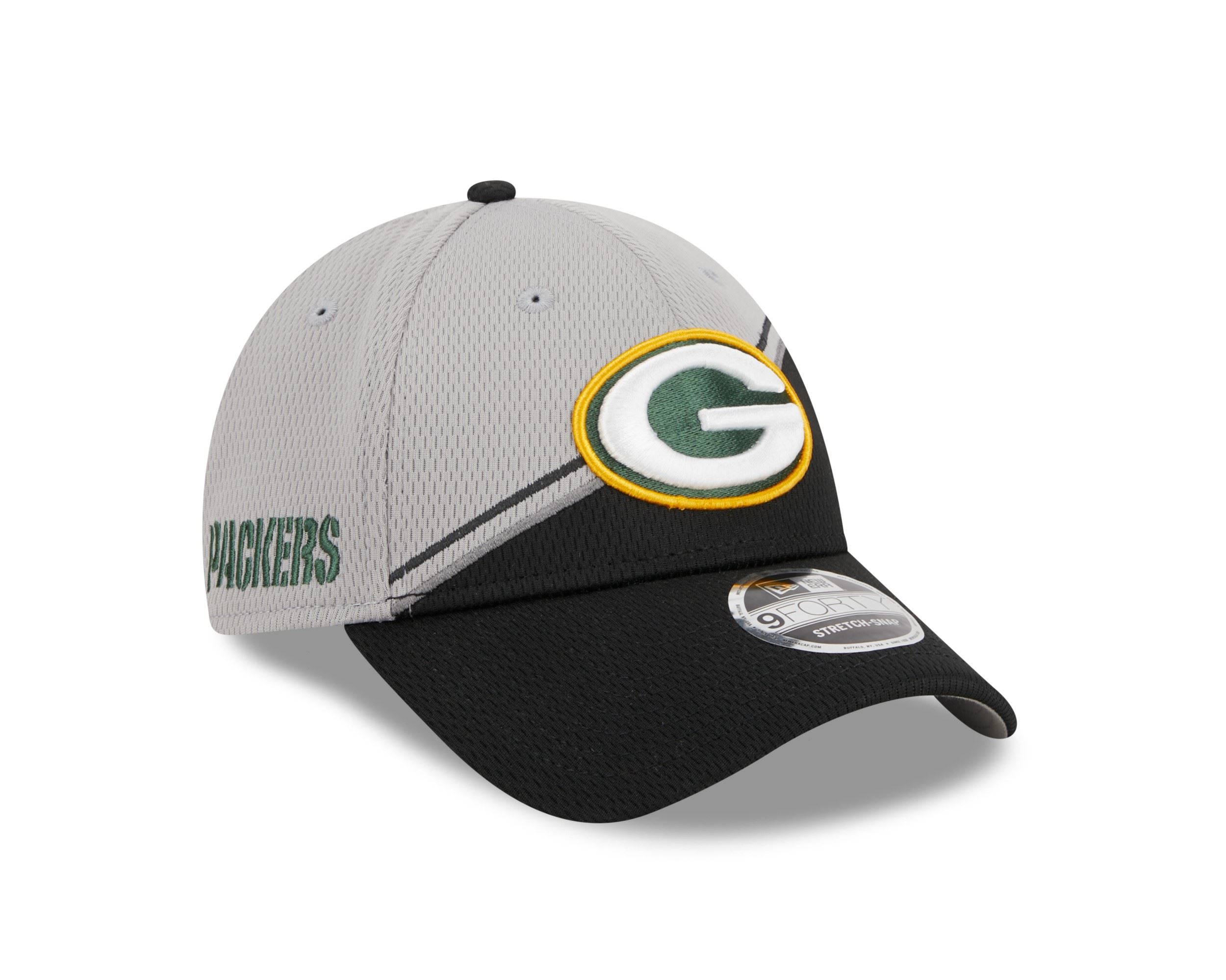 Green Bay Packers NFL 2023 Sideline Grey Black 9Forty Stretch Snapback Cap New Era