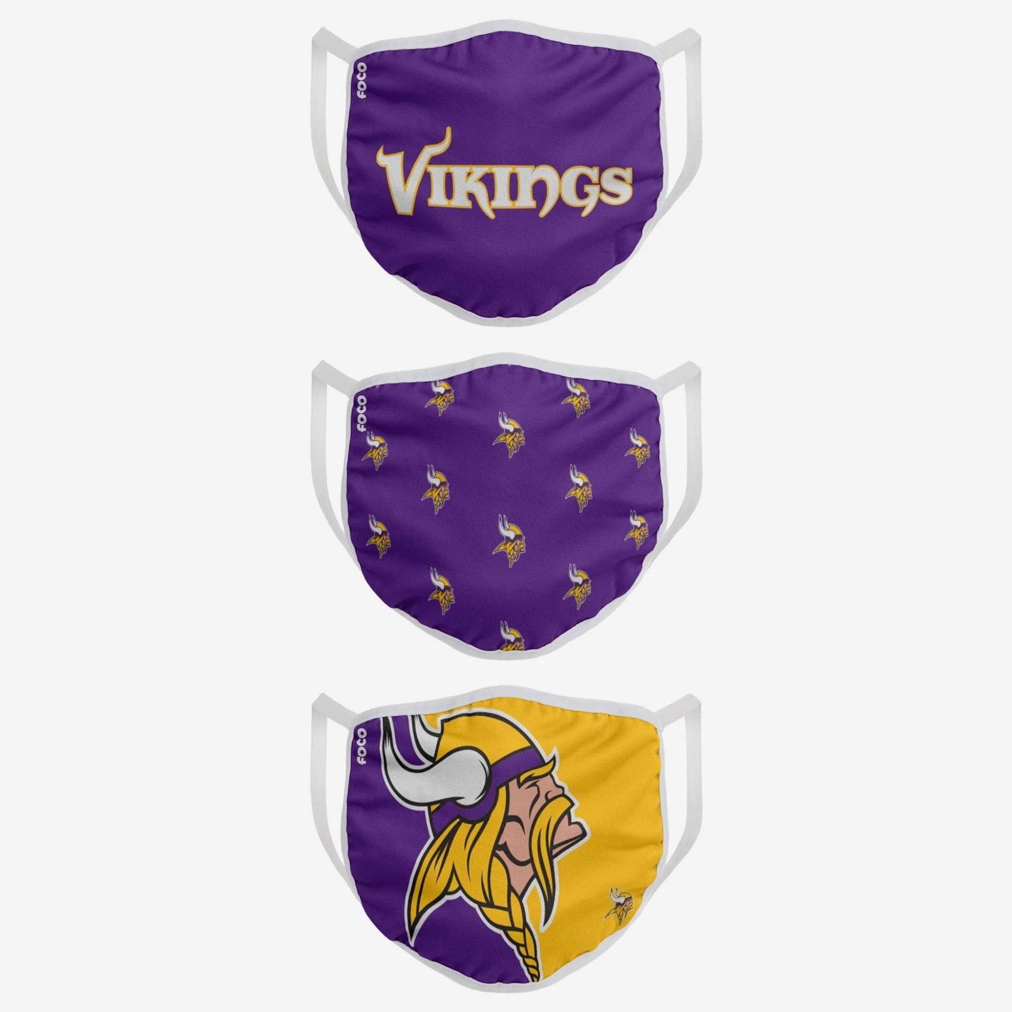 Minnesota Vikings NFL Face Covering 3Pack Face Mask Forever Collectibles