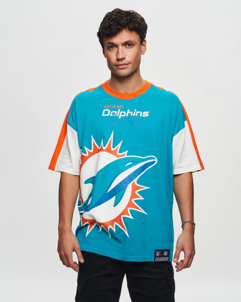 Miami Dolphins Cut and Sew Türkis Oversized NFL T-Shirt Recovered