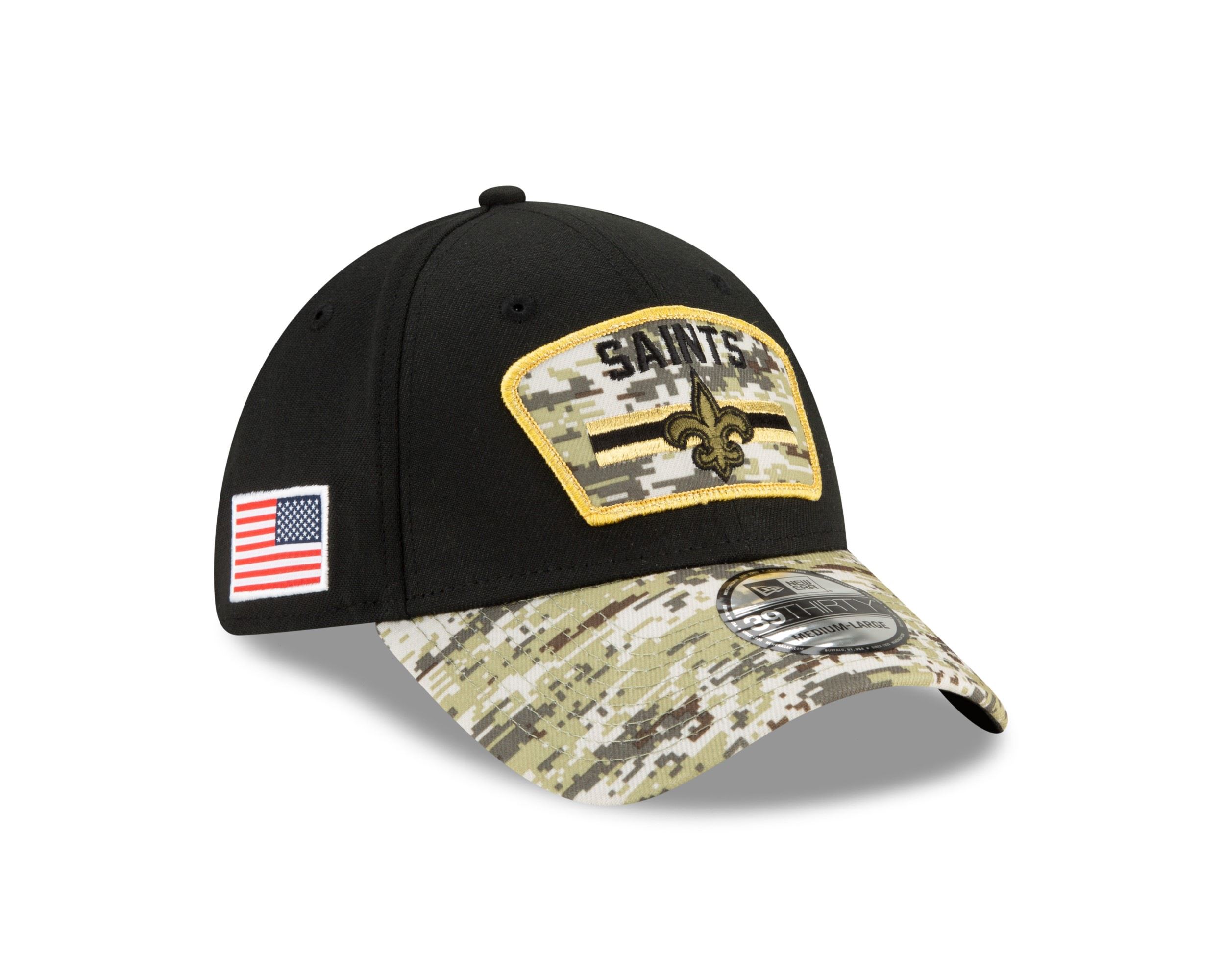 New Orleans Saints NFL On Field 2021 Salute to Service Black 39Thirty Stretch Cap New Era