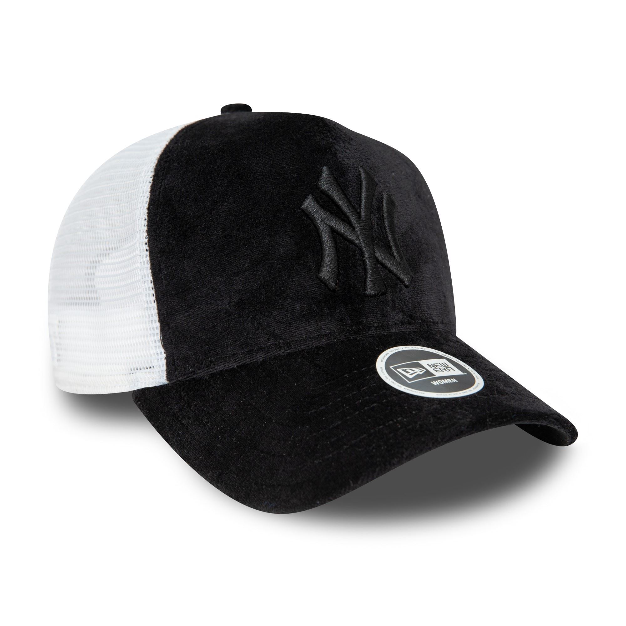 New York Yankees MLB Velours Schwarz Weiß Verstellbare A-Frame Damen Trucker Cap New Era