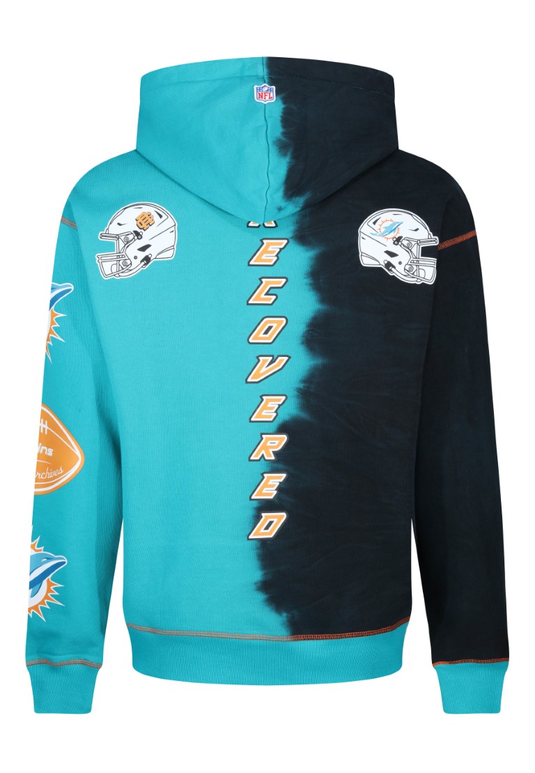Miami Dolphins NFL Ink Dye Effect Black and Turquoise Hoody Recovered