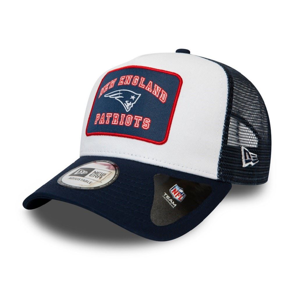 New England Patriots NFL Graphic Patch Navy White A-Frame Adjustable Trucker Cap New Era