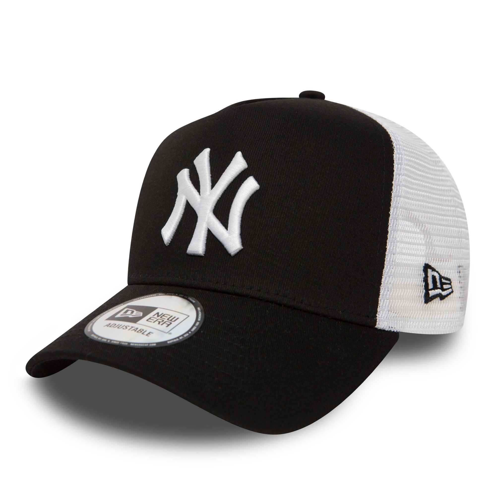 New York Yankees MLB Clean Black White 9Forty A-Frame Adjustable Trucker Cap for Kids New Era