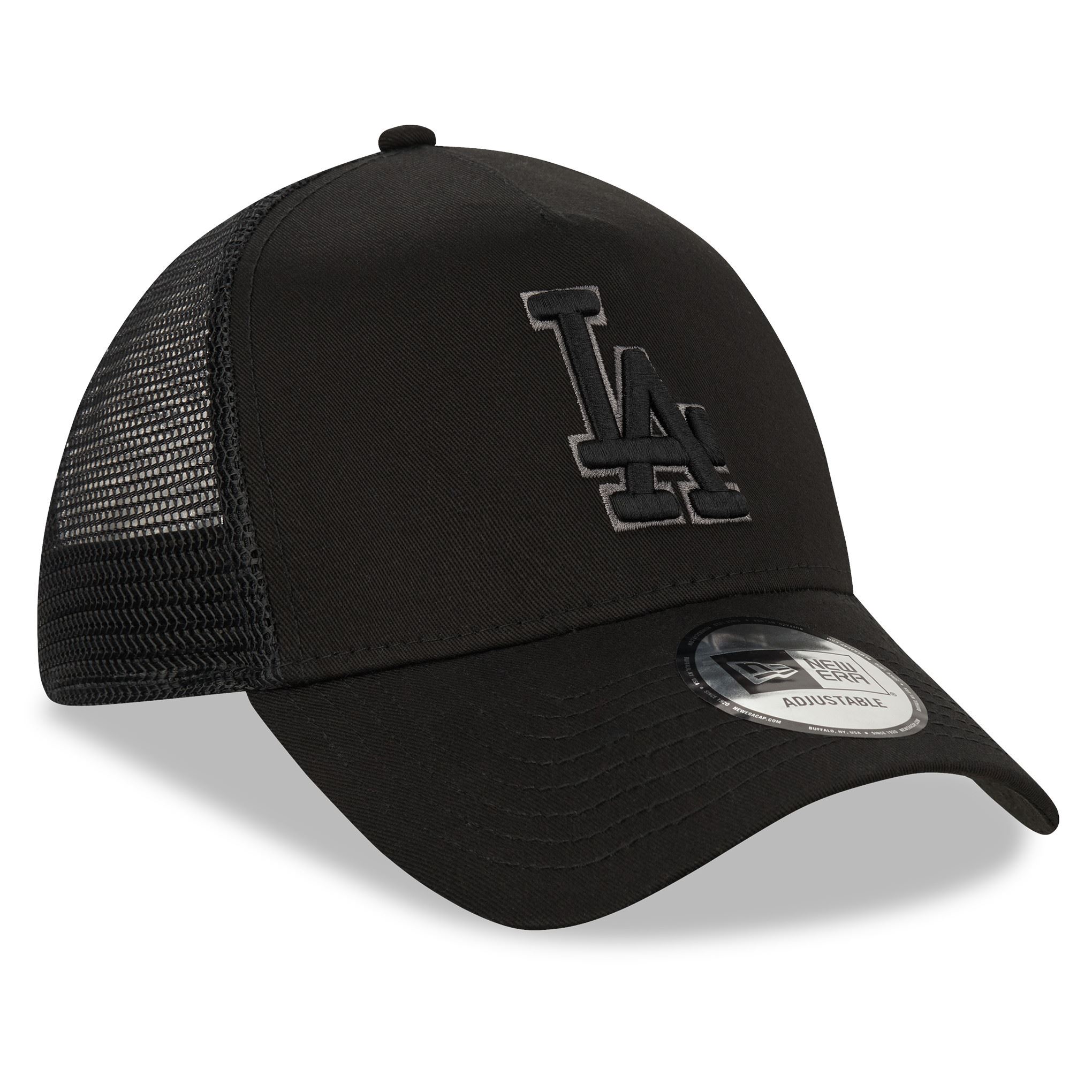 Los Angeles Dodgers MLB BOB Team Logo Black A-Frame Adjustable Trucker Cap New Era