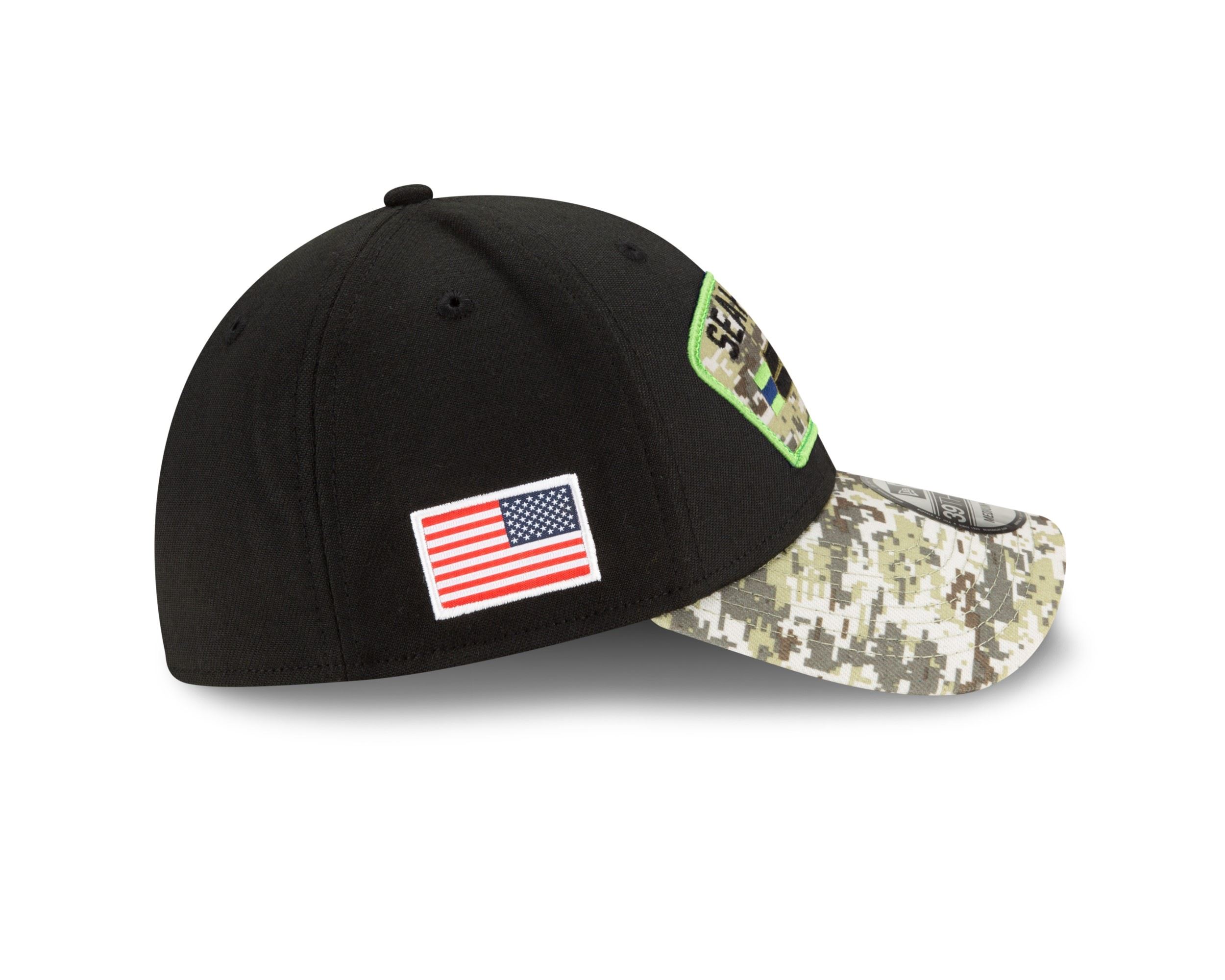 Seattle Seahawks NFL On Field 2021 Salute to Service Black 39Thirty Stretch Cap New Era