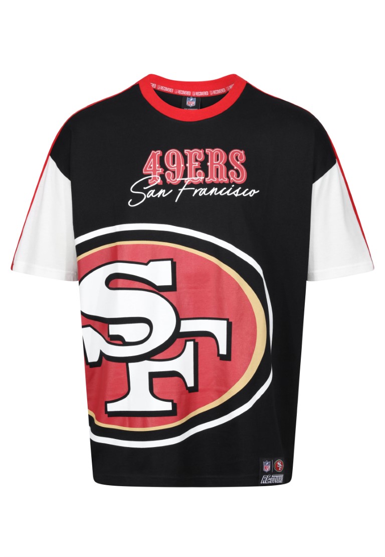 San Francisco 49ers Cut and Sew Black Oversized T-Shirt Recovered