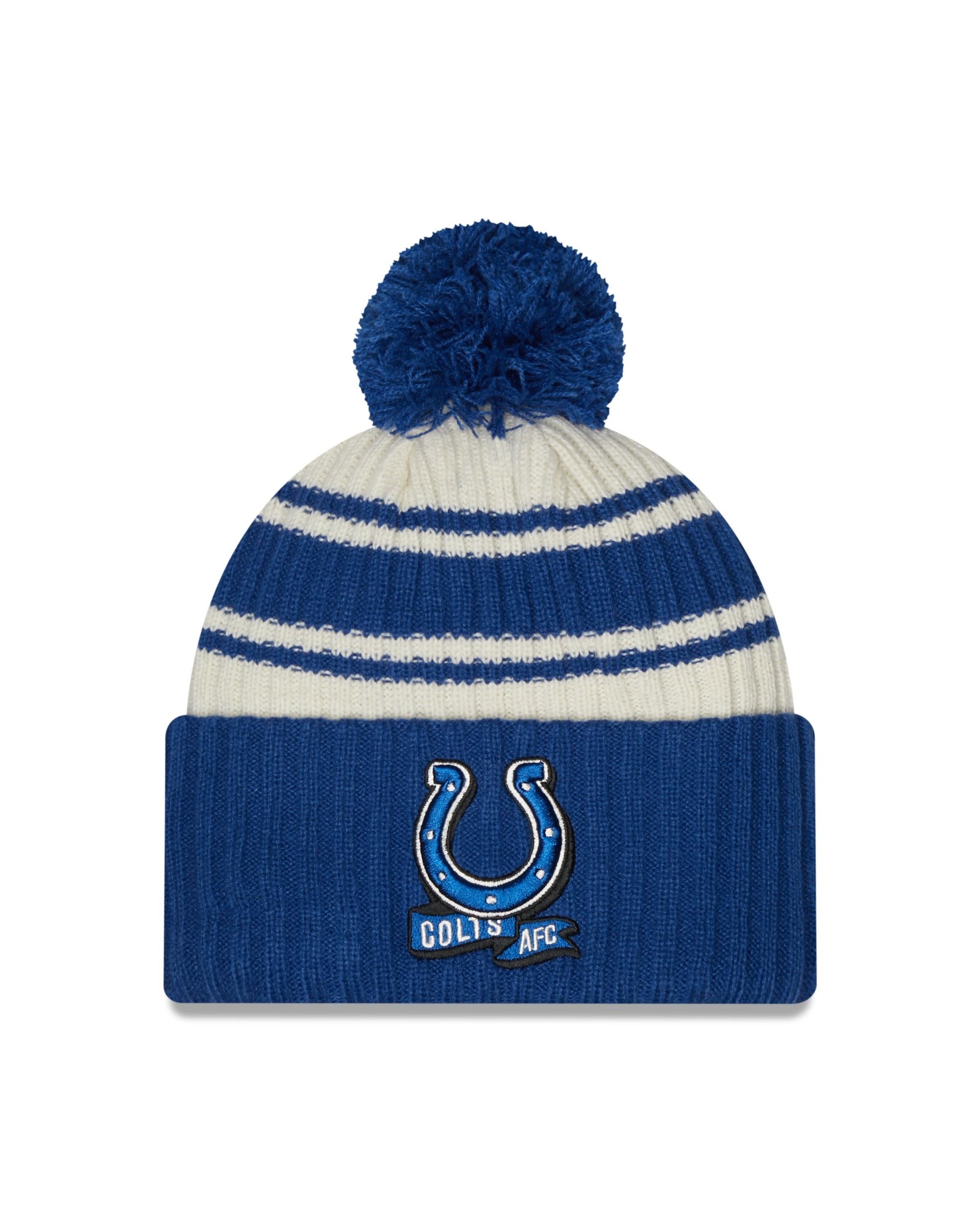 Indianapolis Colts NFL 2022 Sideline Sport Knit Chrome White Blue Kids Beanie New Era
