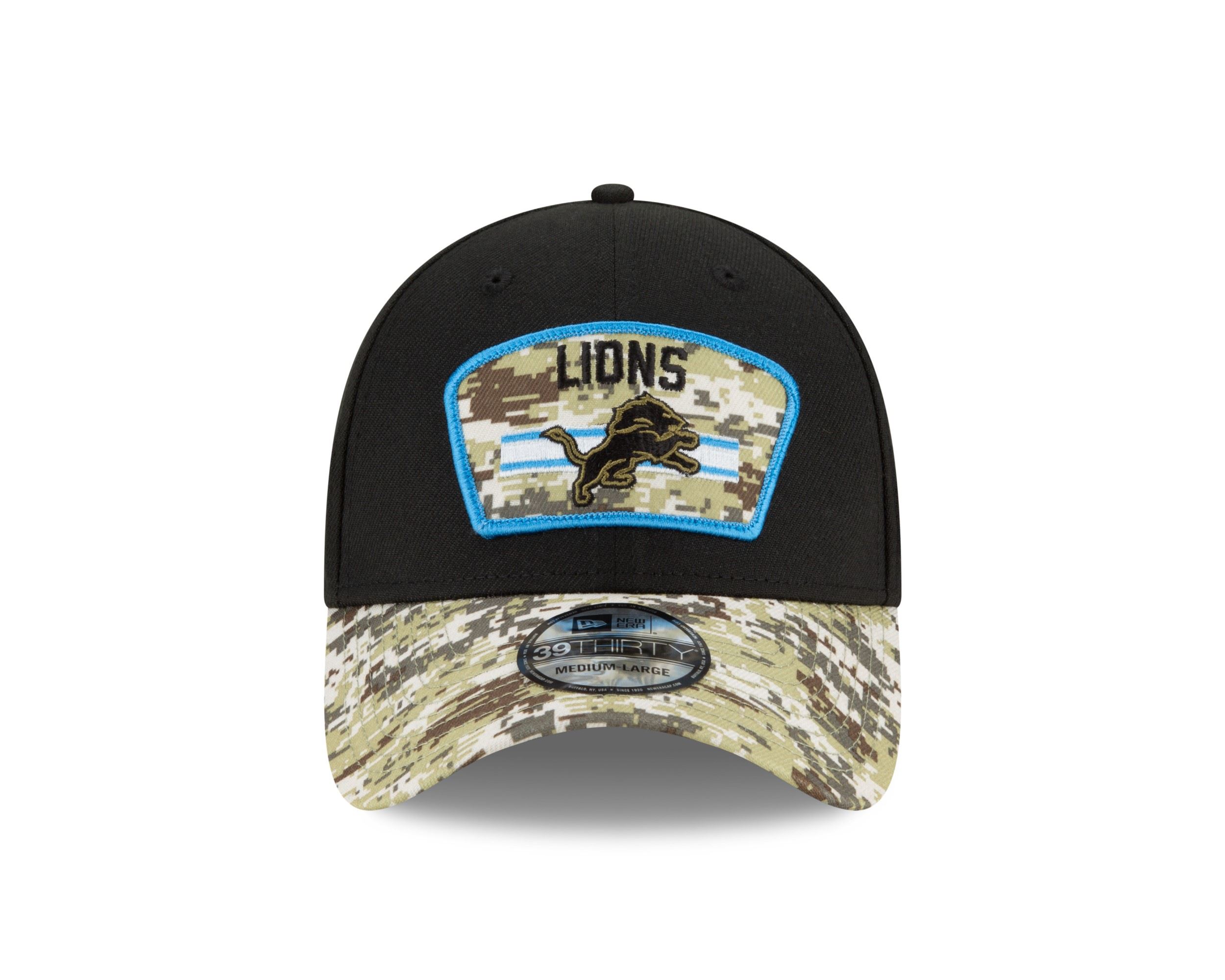 Detroit Lions NFL On Field 2021 Salute to Service Black 39Thirty Stretch Cap New Era
