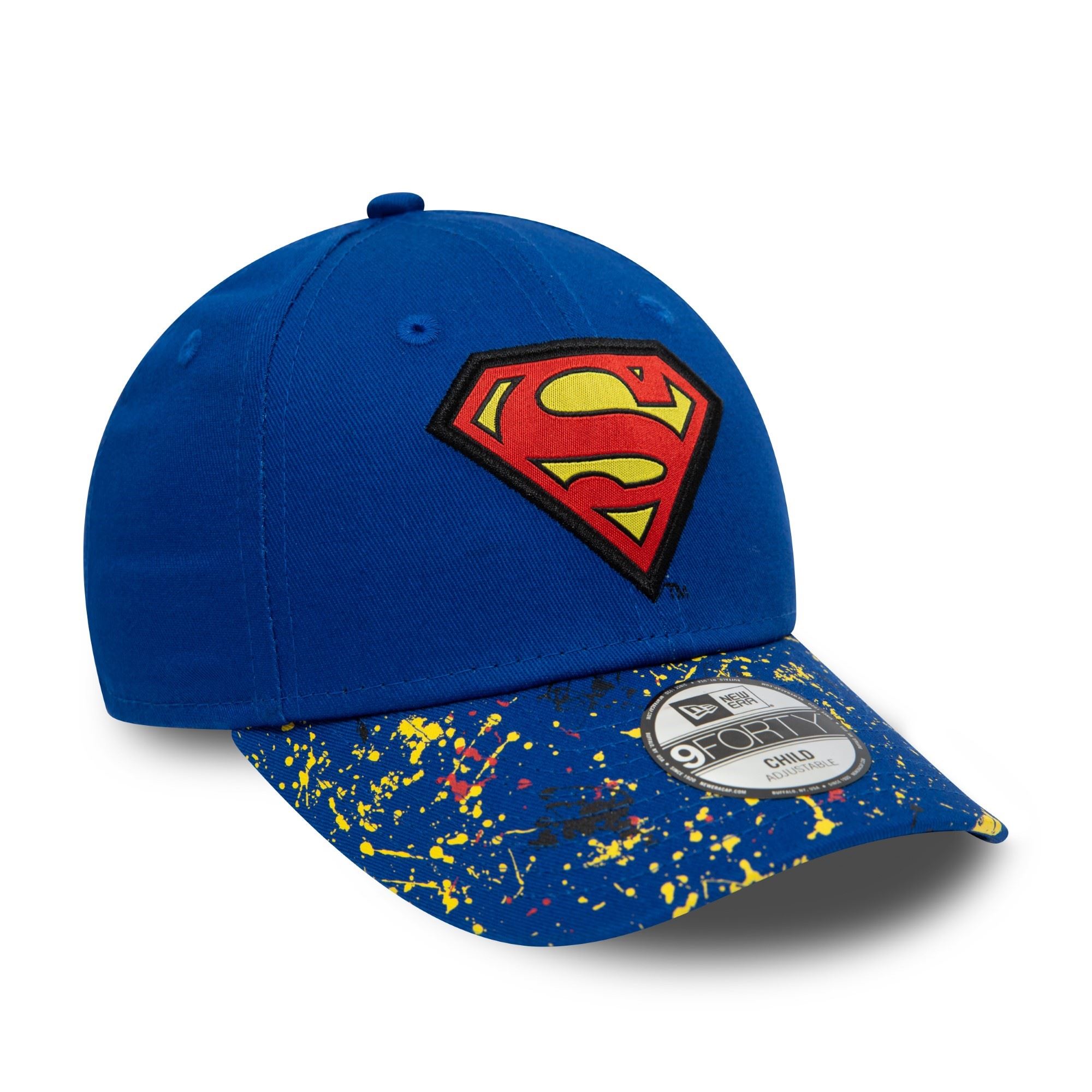 Superman DC Paint Splat Blue Yellow 9Forty Adjustable Kids Cap New Era