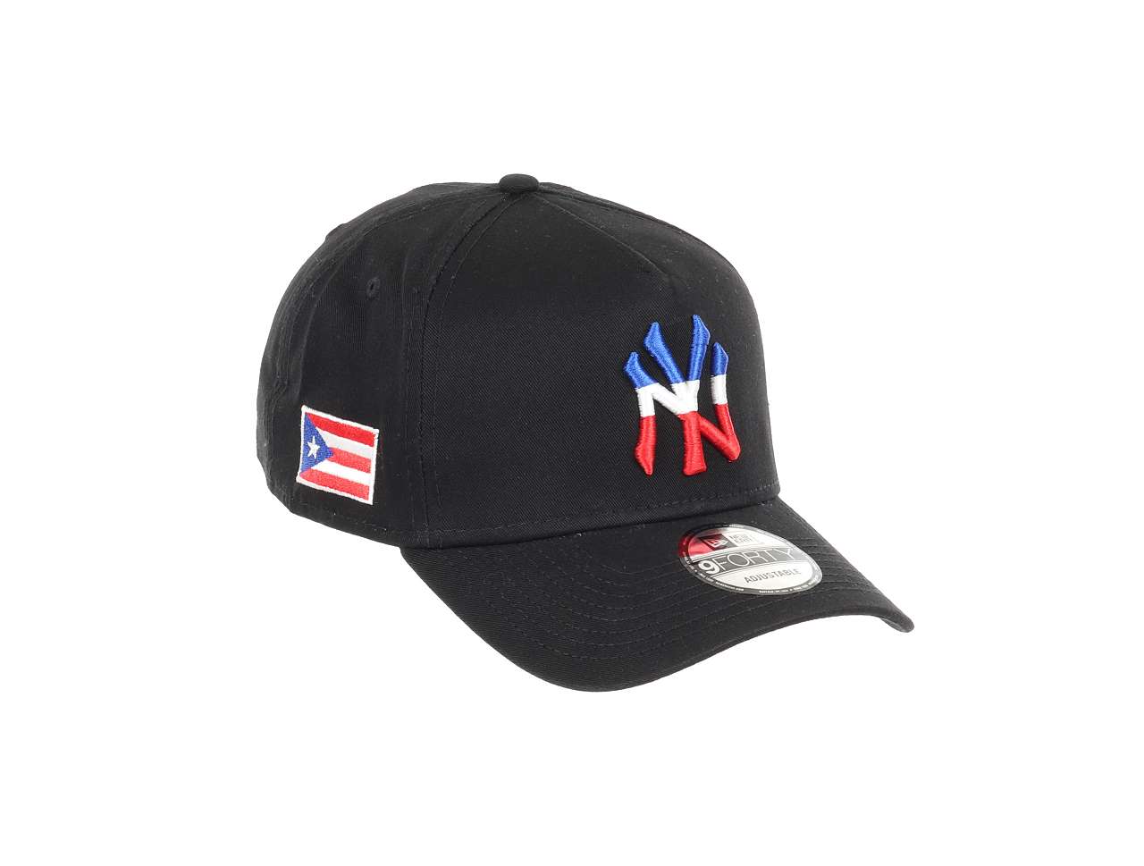 New York Yankees MLB Puerto Rico Sidepatch Logo Black 9Forty A-Frame Snapback Cap New Era