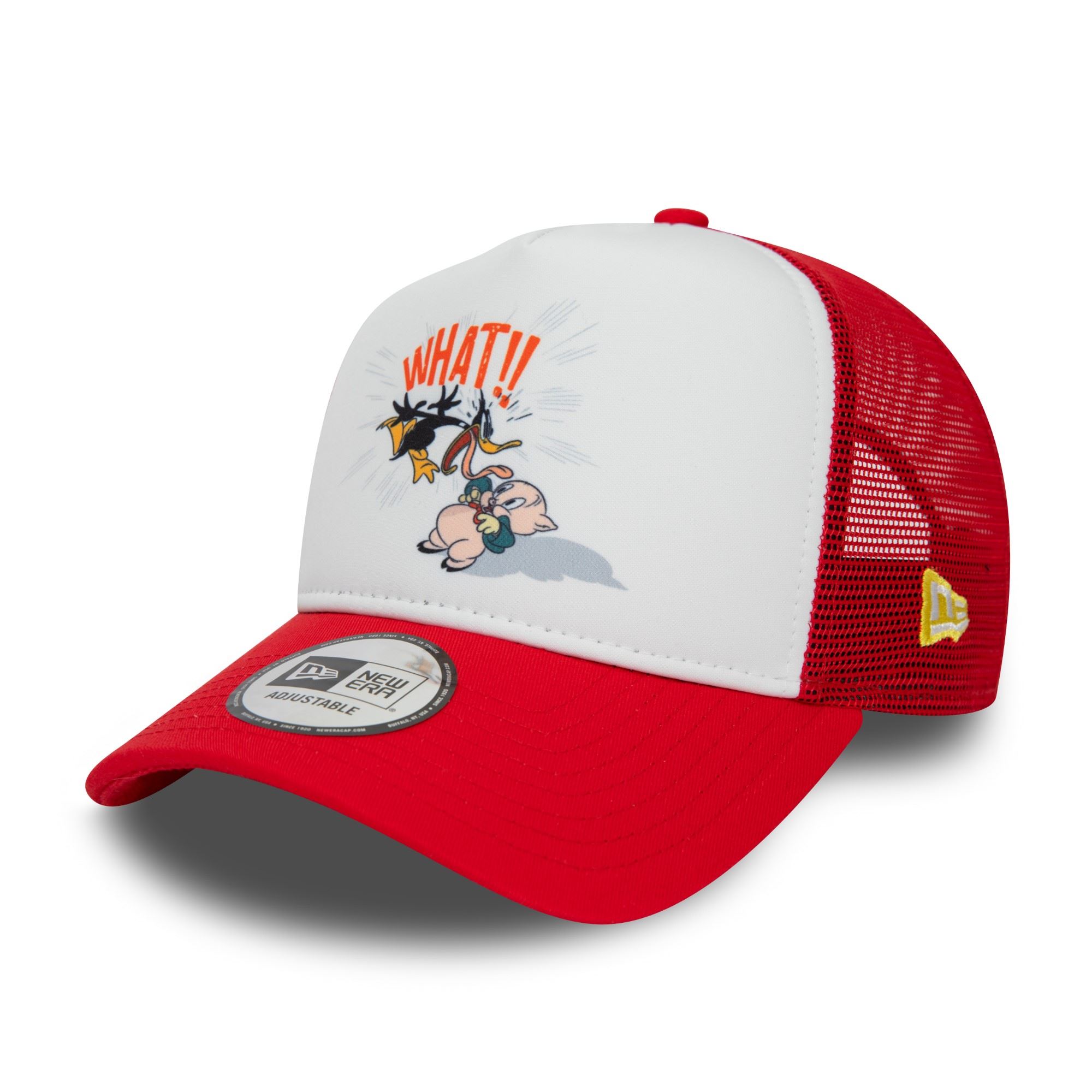 Daffy Duck and Porky Pig Looney Tunes Character Red White A-Frame Adjustable Trucker Cap New Era